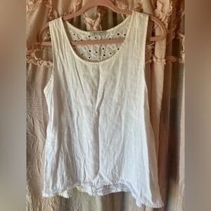 Women’s White Sleeveless Eyelet Back Tank Top Viola Borghi Size Large